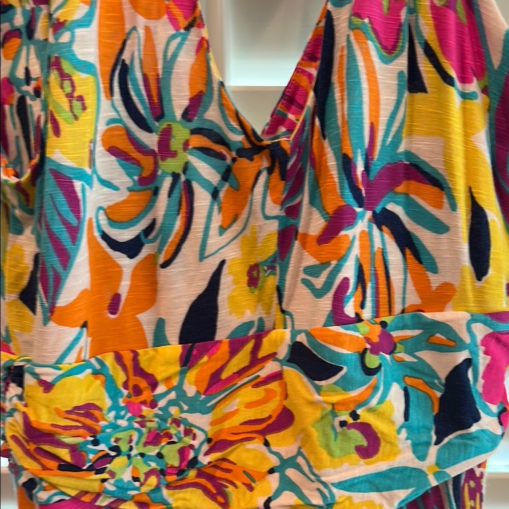 Lilly Pulitzer Pink and Blue Maxi Dress with Tropical Floral Print - Picture 4 of 5